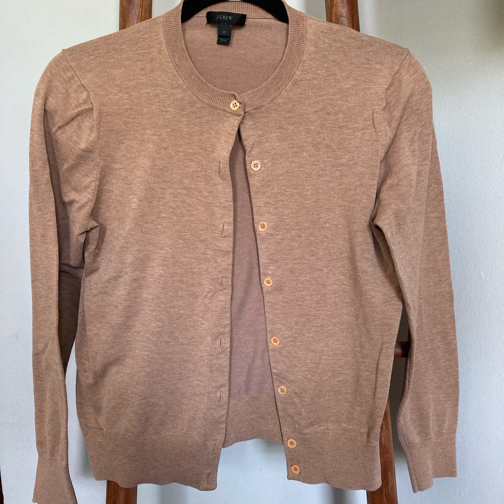 J Crew Cotton Jackie Cardigan Sweater in Heather Saddle, M.